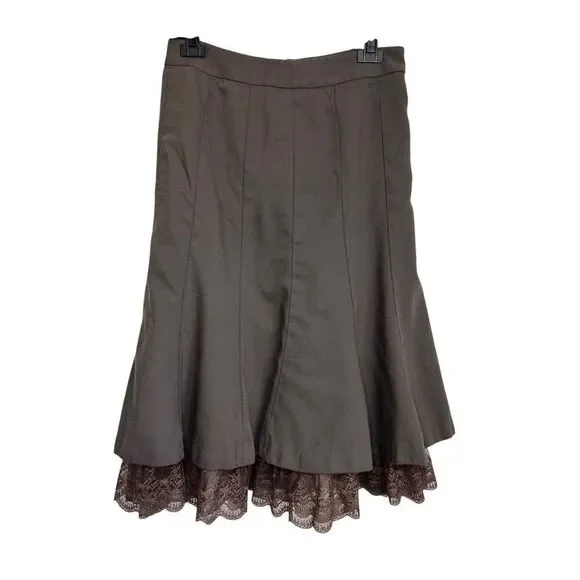 Ann Taylor LOFT Skirt Womens Size 6 Brown Flared Trumper Wool Lace Hem Lined - Picture 1 of 7